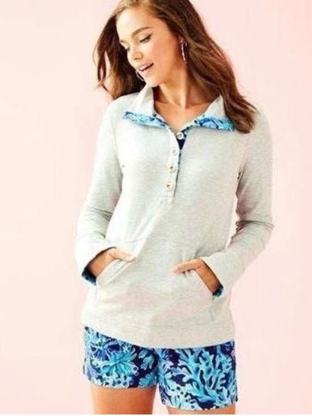 Lilly Pulitzer Womens Landley Popover in Heather Gray, Size XL
